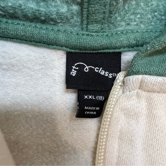 Girls Art Class Hoodie Sweatshirt Green Cream Front Pockets Size XXL /18 - Picture 3 of 9